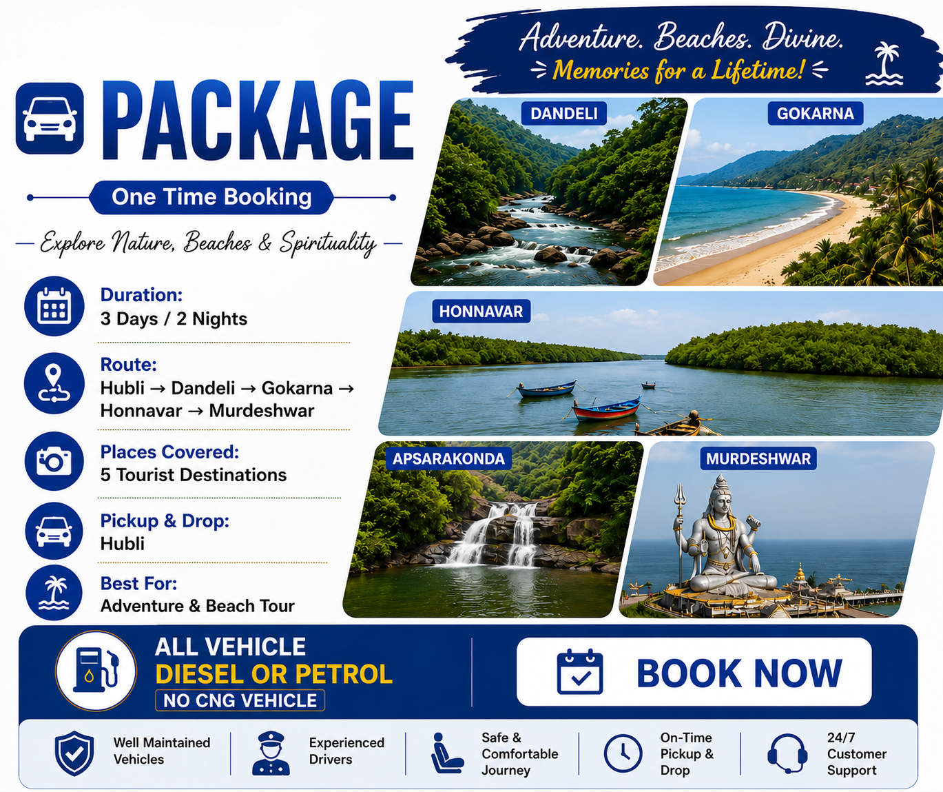 Basic Package from Hubli to Dandeli and Gokarna